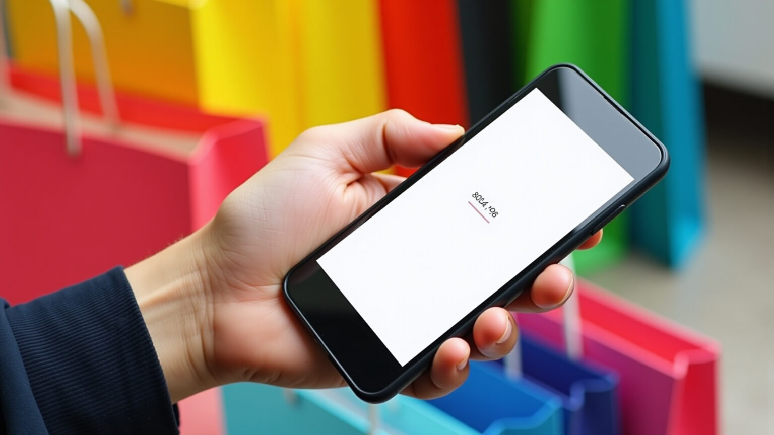 Mão segurando smartphone com cupom de desconto.