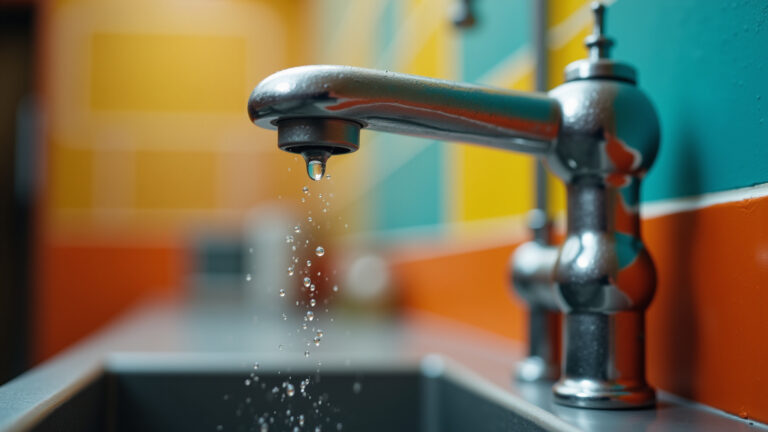 Torneira Pingando? Guia Rápido Para Economizar Água e Dinheiro em 2026 Torneira pingando em cozinha brasileira colorida.