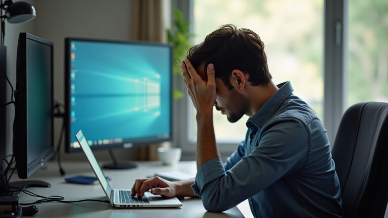 Pessoa sobrecarregada com alertas de e-mail no trabalho.