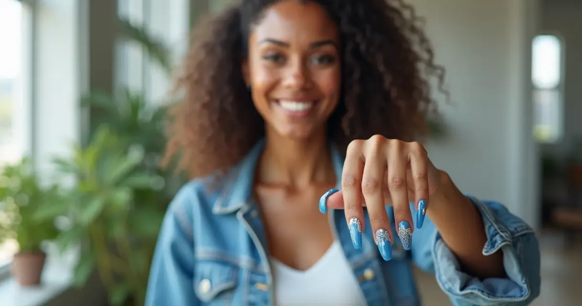 50 Ideias de Unhas de Fibra Azul Decoradas para Você Brilhar