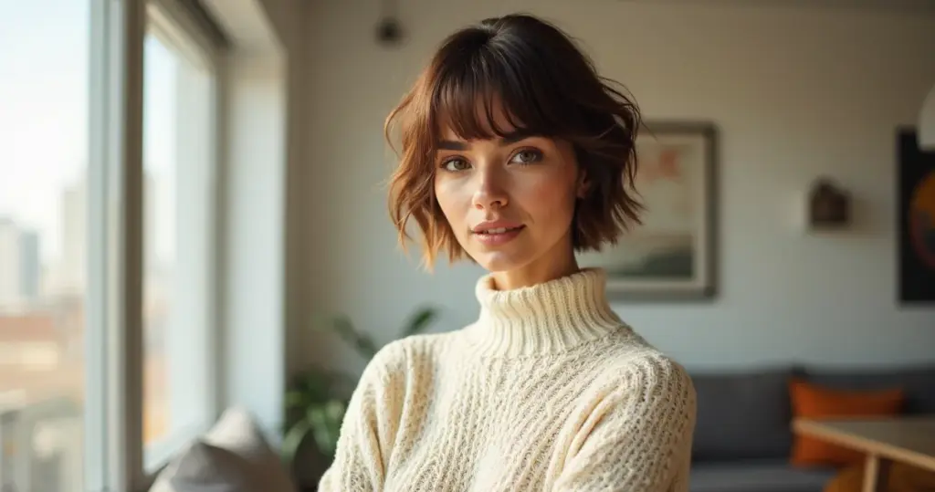 23 Ideias de Cabelo Curto com Franjão que Afinam seu Rosto em 2026