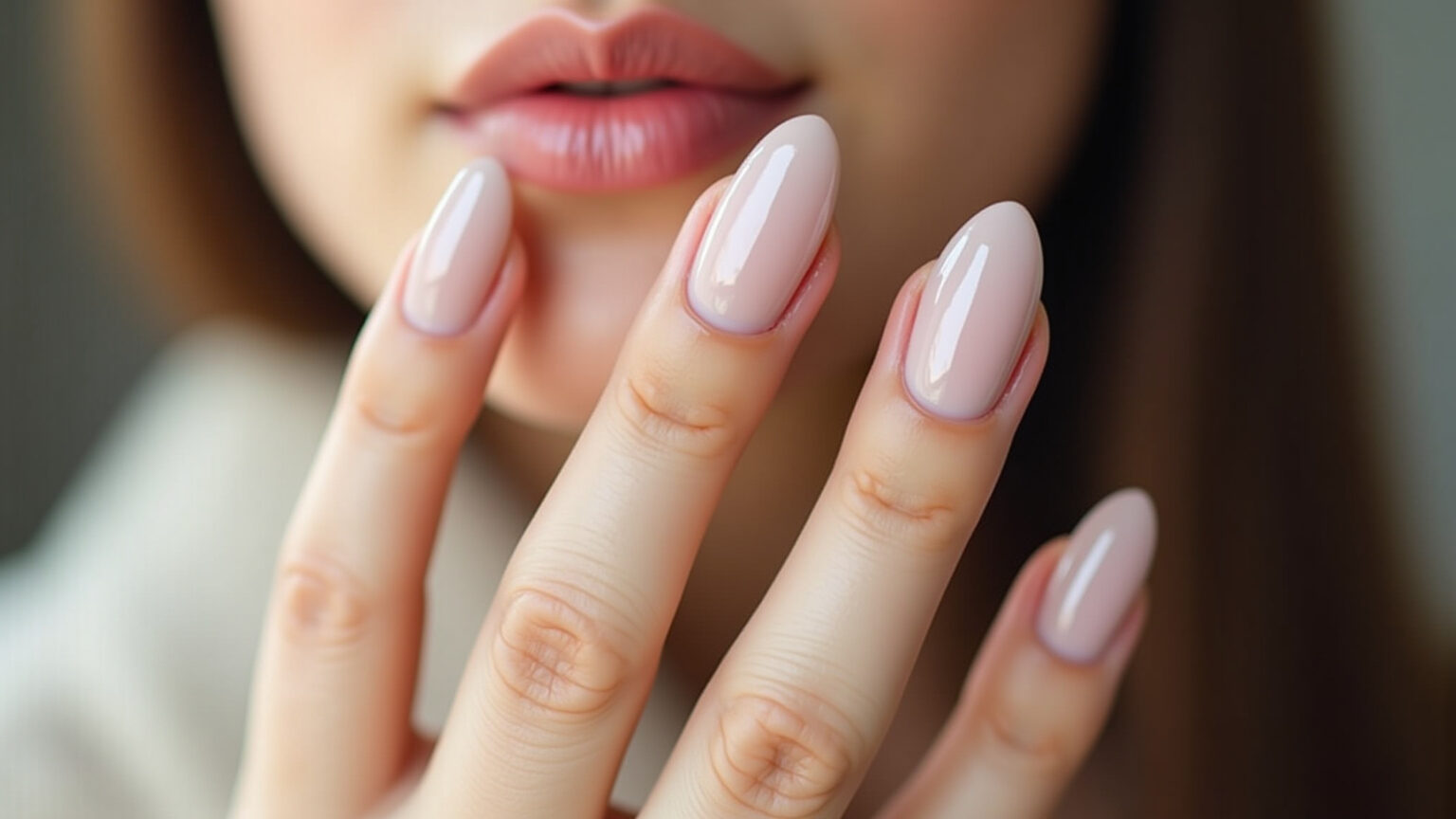 32 Ideias de Unhas Amendoadas: Transforme Suas Mãos com Tendências 2026 Unhas amendoadas nude, alongando os dedos.