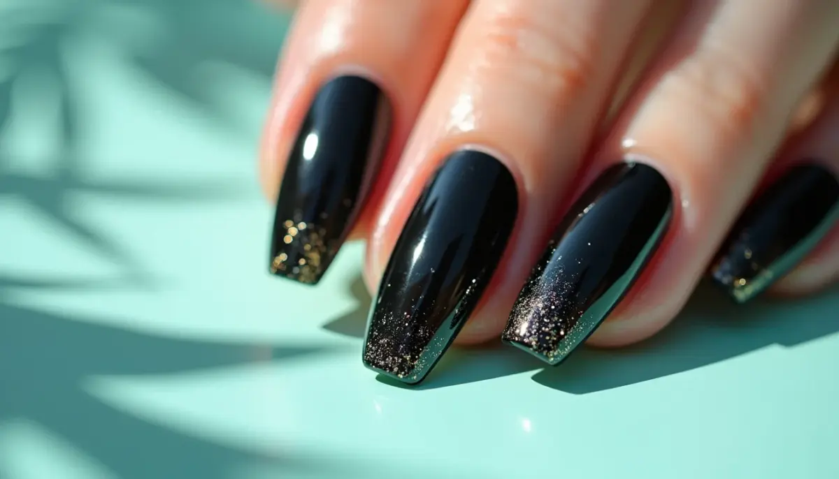 47 Ideias de Unhas em Gel Preta com Glitter que Duram Mês