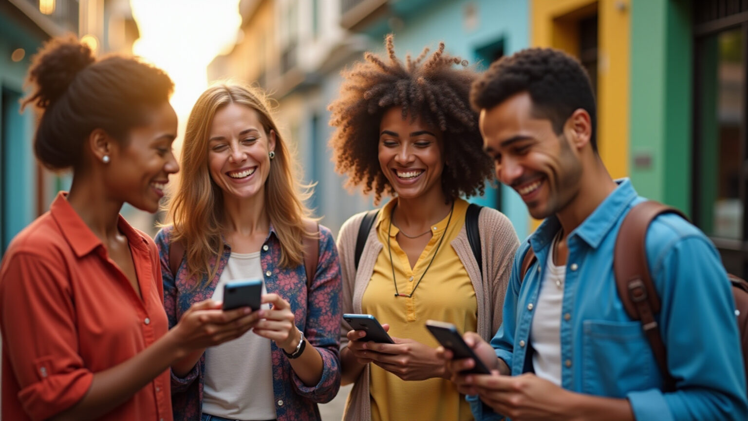 Brasileiros sorrindo conferem resultados do Jogo do Bicho em celular.
