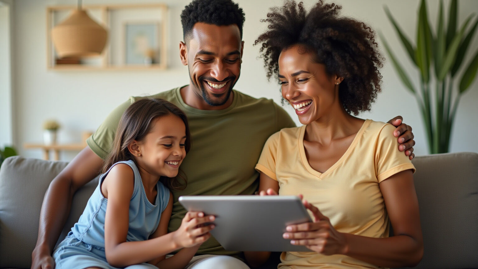 Guia Definitivo Hapvida: Como Contratar e Escolher o Melhor Plano em 2026 Família brasileira sorrindo e discutindo plano de saúde em tablet.
