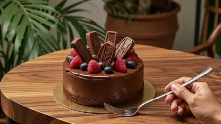 Bolo de Chocolate Decorado: Receita Fácil com Kit Kat e Frutas Bolo de Chocolate Decorado: Receita Fácil com Kit Kat e Frutas