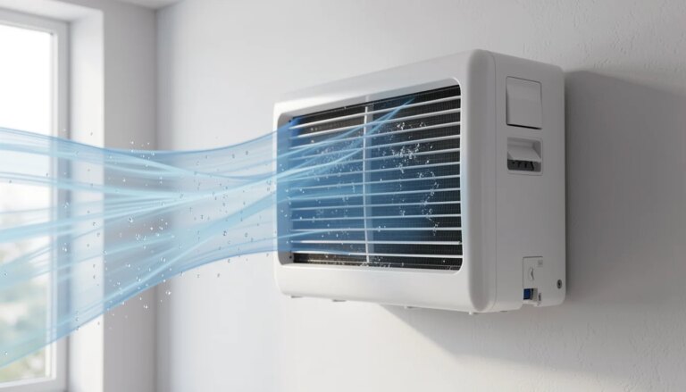 Como funciona um ar-condicionado? Entenda o processo de climatização dos ambientes Ar-condicionado split evaporando ar frio com gotículas de condensação