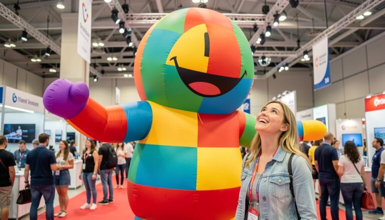 Mascote inflável gigante em evento promocional
