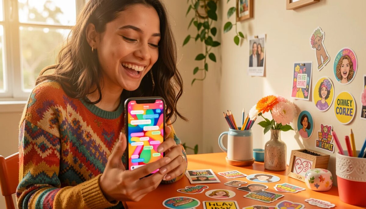 Jovem personalizando conversas e perfis nas redes sociais com estilo criativo.